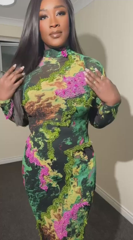 Fully Beaded Mesh Dress